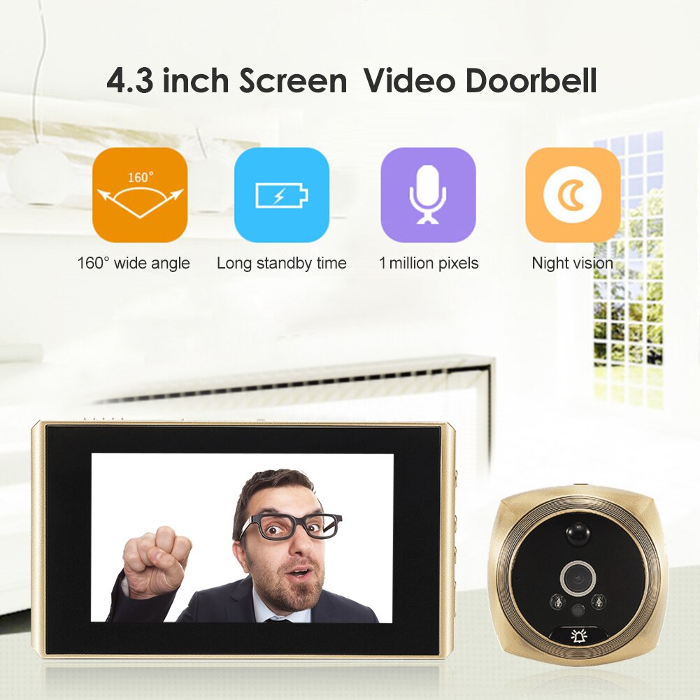 4.3 inch Digital Peephole Doorbell 160 Degree Door Peephole Camera Viewer IR Intercom Visual Outdoor Door Bell