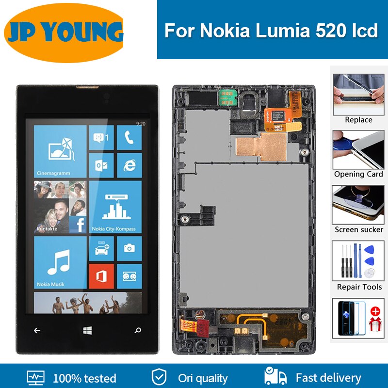 4.0 &#39;&#39; Original LCD For Nokia Lumia 520 LCD Display Touch Screen Digitizer With Frame Replacement Parts For Nokia 520 LCD Screen