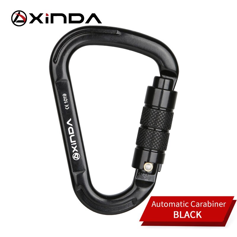 XINDA Outdoor Klettern Karabiner 25KN Sicherheit Stecker Schloss Aluminium legierung Frühling-geladen Tor Schnalle Überleben Ausrüstung: Auto-Black