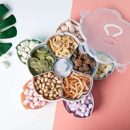 Roterende plastik snack tallerkener kronblad slik æske flerlags tør frugt tallerken: Khaki