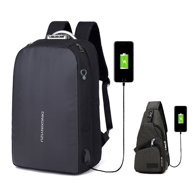 Mannen Laptop rugzak USB opladen anti-diefstal wachtwoord lock schooltas Tiener vrouwen waterdichte rugzak mochila hombre: Set 8