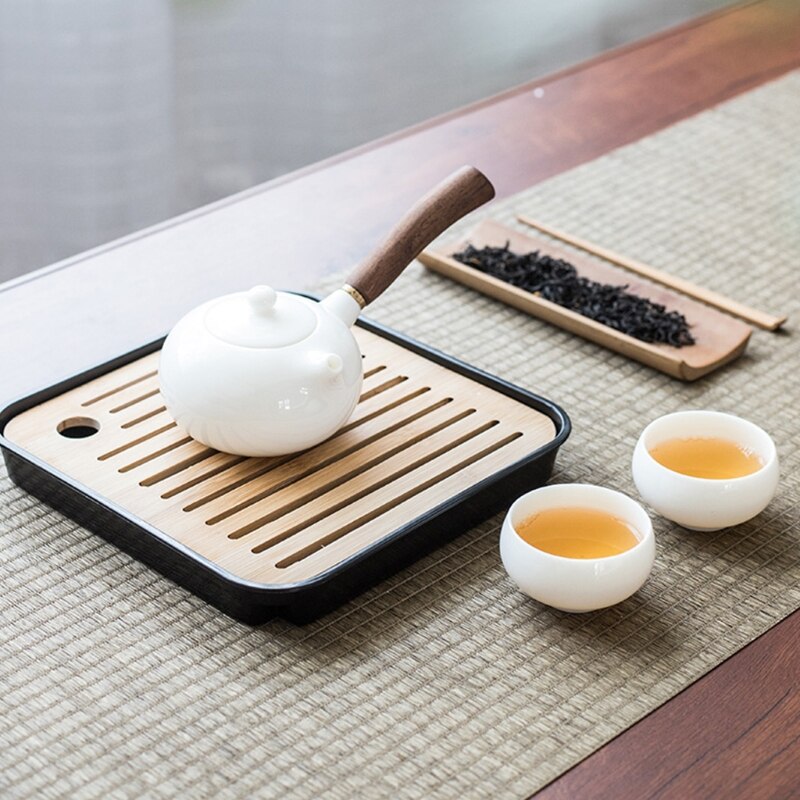 Square Simple Dry Soak Tea Tray Eco-Friendly Wooden Drainage Water Storage Tea Board Table