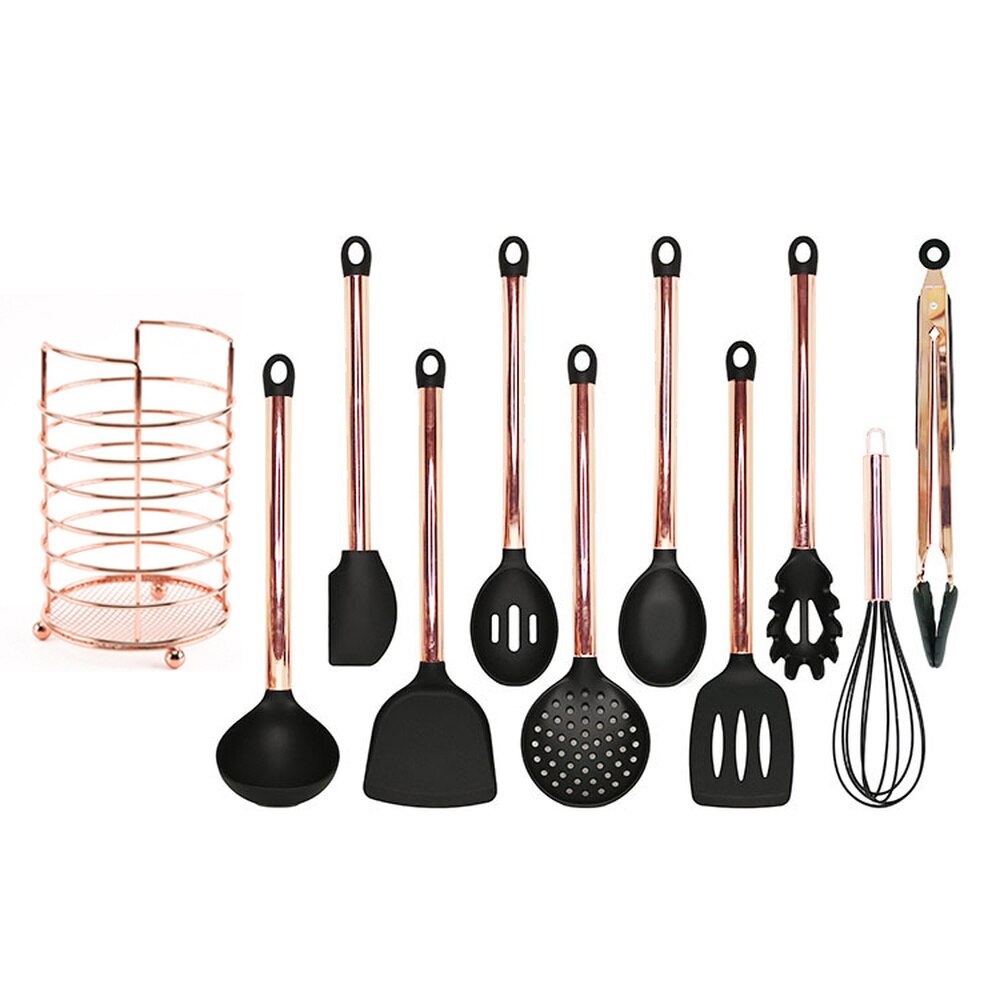 10/11pcs Rose Gold Stainless Steel Handle Kitchen Utensil Set Kitchen Set Silicone Nonstick Heat Resistant Cooking Kitchen Tools