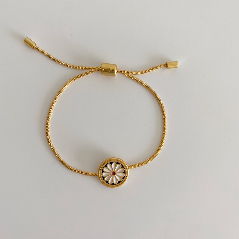 Huanzhi Koreaanse Vintage Eenvoudige Goud Emaille Daisy Bloem Hanger Verstelbare Touw Ketting Armbanden Voor Vrouwen Partij Sieraden: Default Title