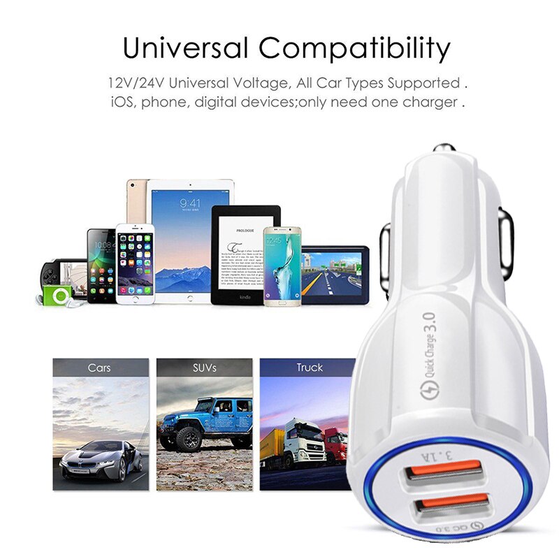 Snel Opladen 5V 3.1A 3.0 2 Port Usb Car Charger Qc 3.0 9V 12V Autolader Snel laadstroom Mobiele Telefoon Travel Adapter Xedain