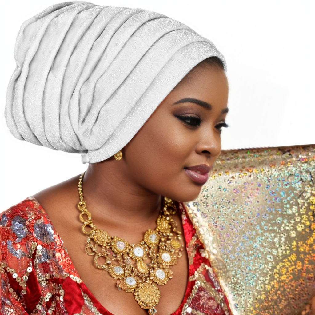 Gorro de Turbante plisado de cuerpo completo con purpurina para Mujer, envolturas para la cabeza para Mujer, pañuelo musulmán, sombrero, Turbante para Mujer, tocado africano: Plata