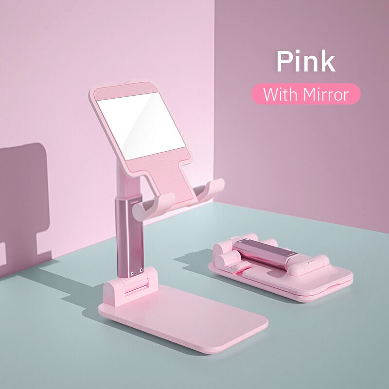 Hopfällbar surfplatta hållare stativhållare för ipad pro 11 10.5 10.2 9.7 mini 3.5 to 11 tum mobiltelefon surfplatta stöd rosa med glas: Rosa