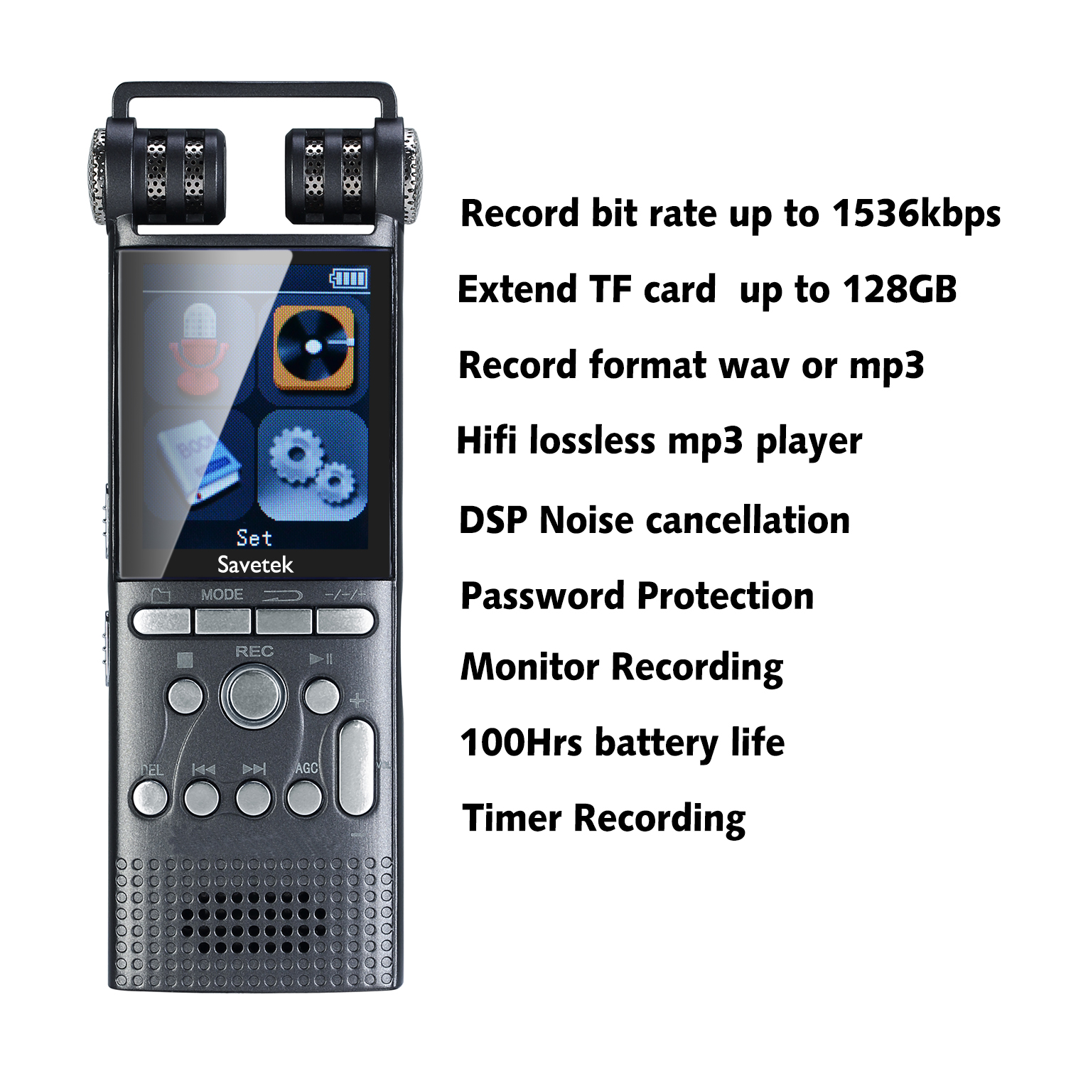 Savetek Digital Voice Activated Audio Recorder 8GB 16GB USB Pen MP3 Player Recording PCM 1536Kbps DSP Noise Cancel
