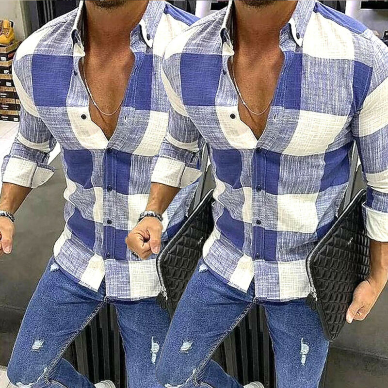 Herre rutete leopard-trykte skjorter uformelle bomull lin skjorte herre topper knapp ned klassisk tees skjorte