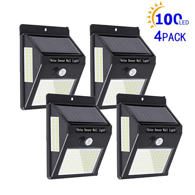 IP65 Waterproof Solar Lights Outdoor 270° Lighting Angle Wireless Outdoor Solar Security Light For Porch Garden Yard Fence: 100LED 4Packs