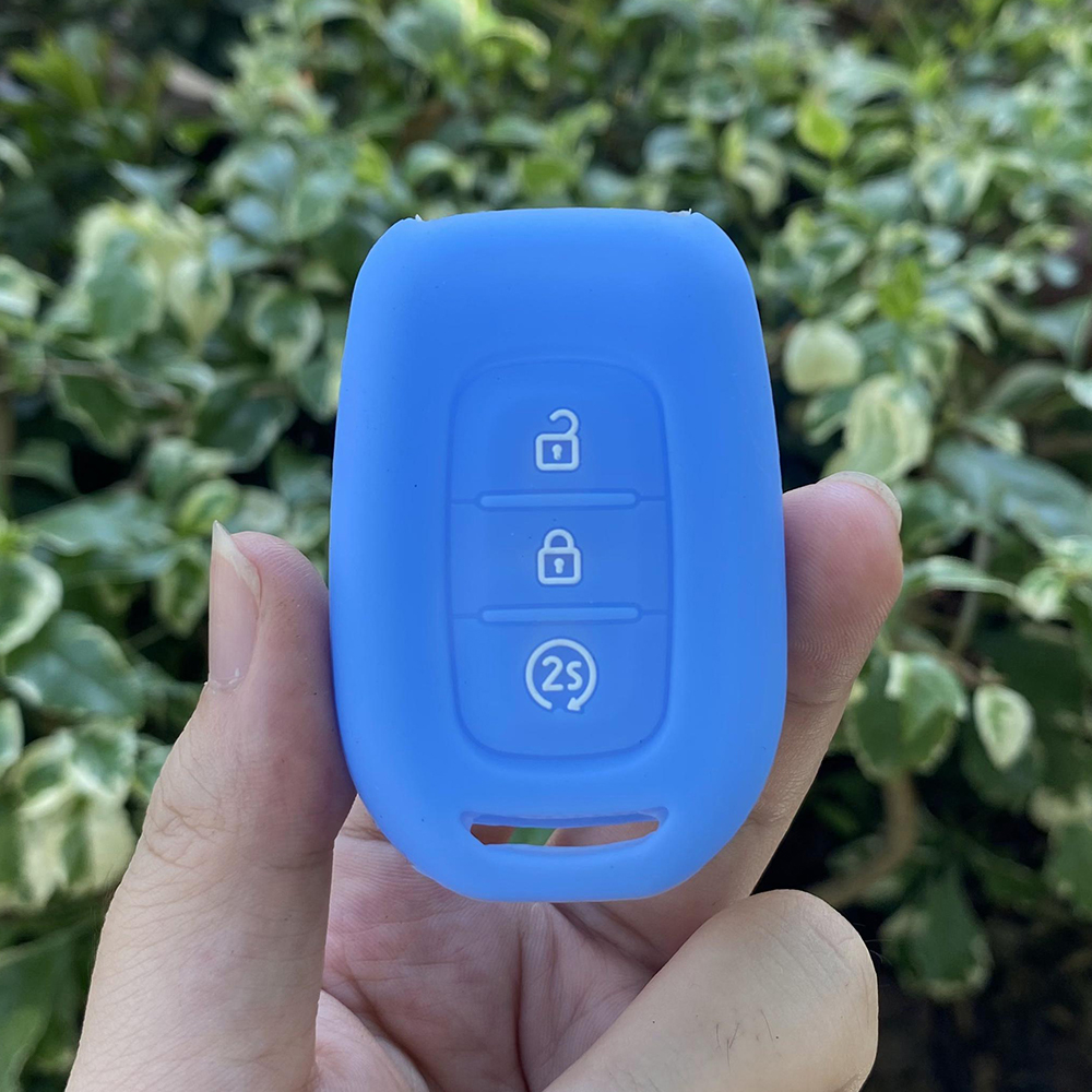 3 Knop Siliconen Auto Sleutel Cover Case Voor Renault Duster Megane Duster Sandero Kangdoo Captur Twingo Sleutelhanger Accessoires: LIGHT BLUE
