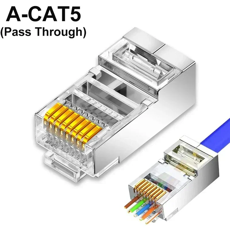 RJ45 Modular Plug Network Connectors CAT6 CAT7 CAT5 Pass Through UTP 30μ Gold-Plated Modular Ethernet STP Network Cable Plugs: Orange / 1.2m