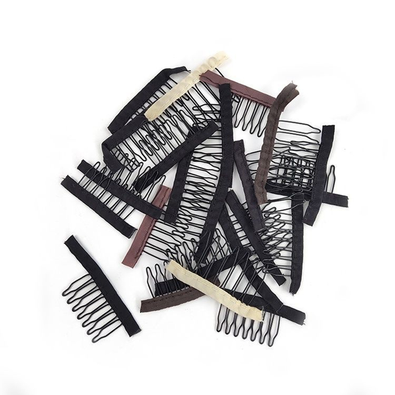 50 Stück Perückenkämme zur Sichern der Perücke, 4–7 Zähne, Perückenkamm, Perückenklammern mit Stoff für die Herstellung von Perückenkappen, Stahlmaterial, Clips, Kämme
