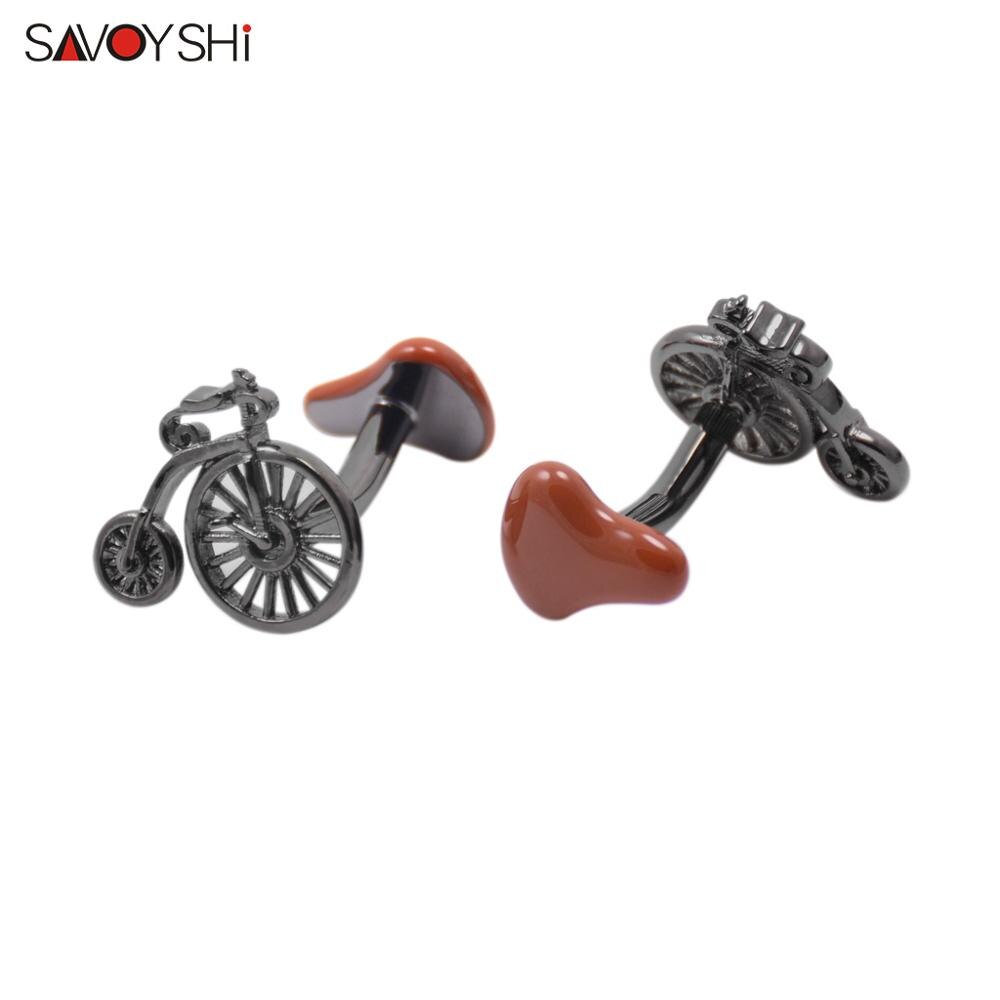 SAVOYSHI Bicycle Cufflinks for Mens Shirt Cuff buttons Novelty Brown Enamel Cuff links Brand Jewelry