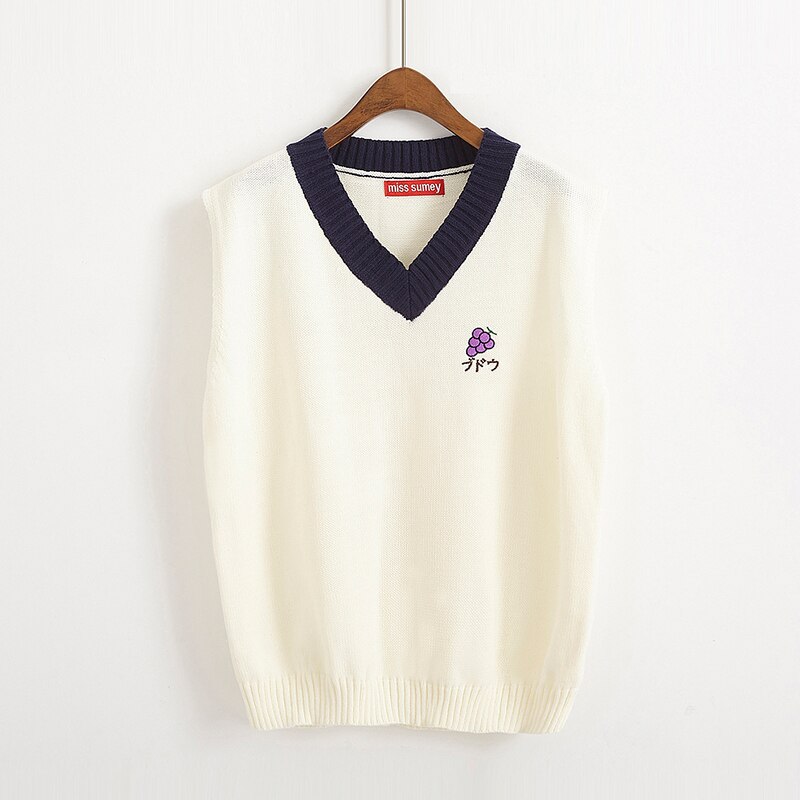 Sweter kamizelka kobiety owoce naszywane patchworkowe jesienne damskie piękne znosić moda swetry student wszystkie mecze proste luźne ins: grape