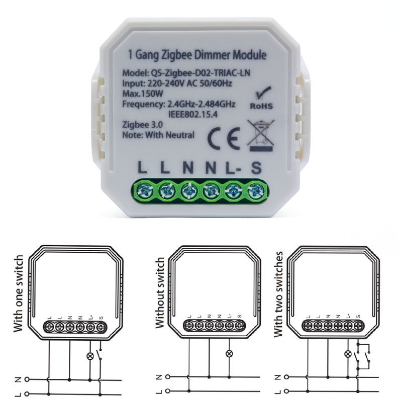 Lonsonho Tuya Smart Zigbee Dimmer Switch Module 1 2 Gang 220V With Neutral 2 Way Wireless Control Works With Alexa Google Home