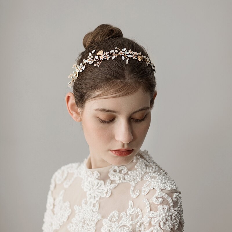 O347, diadema Vintage Floral para mujer Cristal de hadas, diadema hecha a mano, accesorios para el cabello, tocado de novia dorado