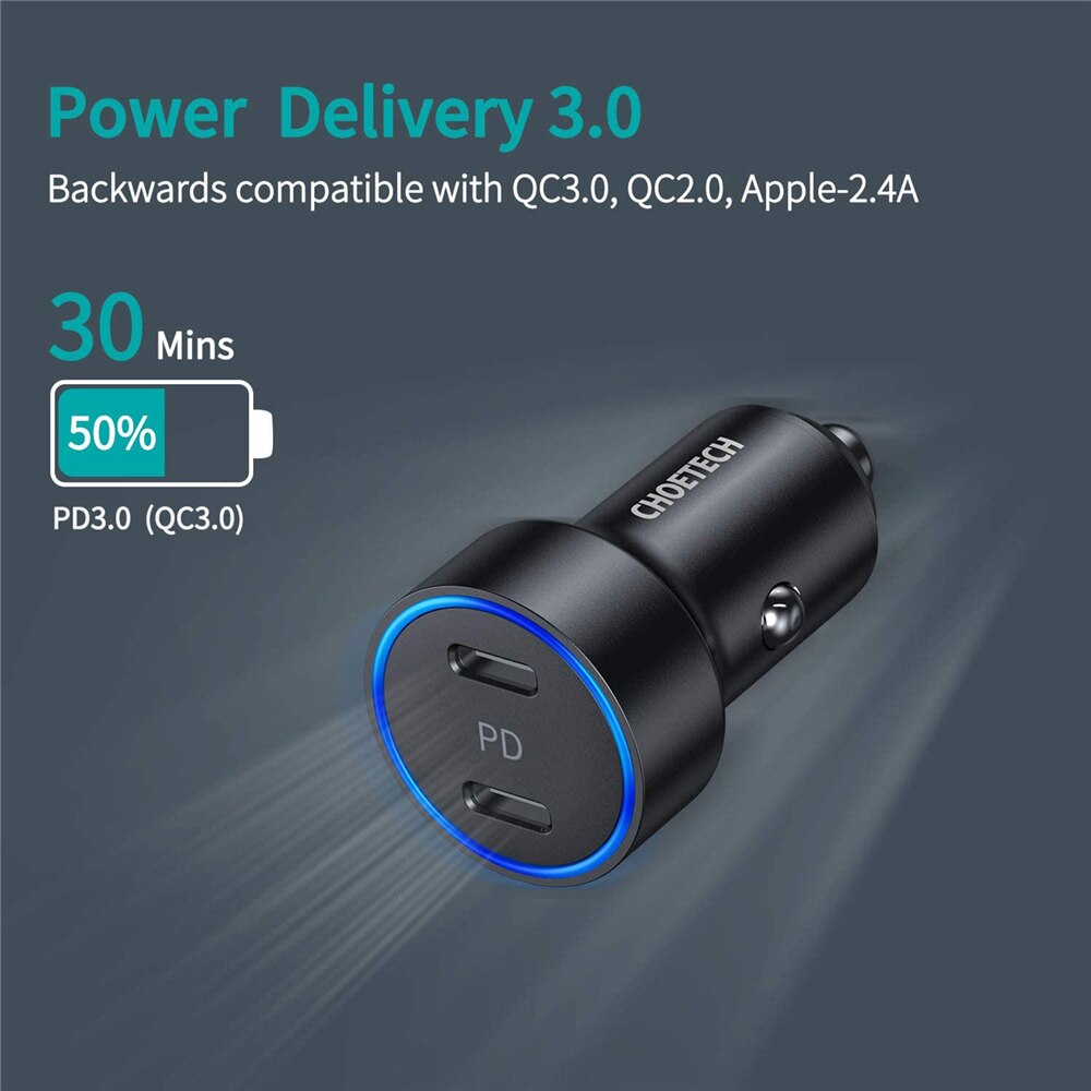 Choetech duplo usb c carregador de carro 36 w pd 3.0 qc3.0 tipo c adaptador de carregador de carro rápido para iphone 11/11 pro para samsung galaxy s20