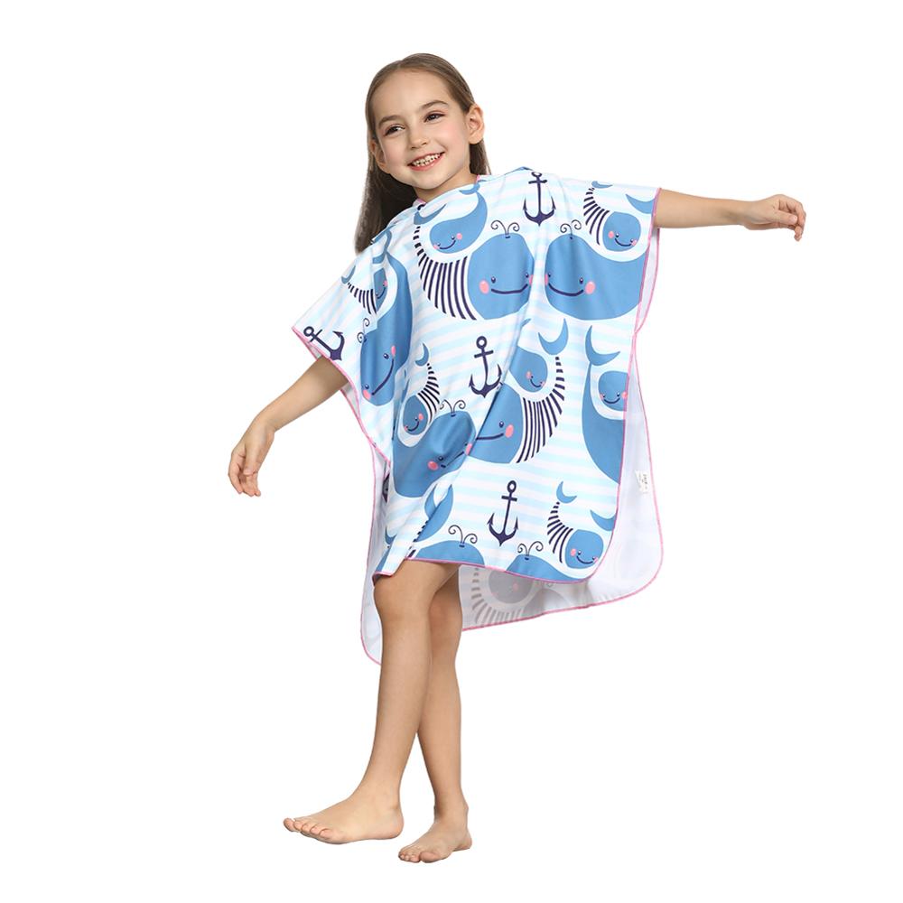 ED-Lumos bleu baleine à capuche enfants serviette de bain serviette enroulée de plage pliant pour garçons filles tout-petits de moins de 7 ans