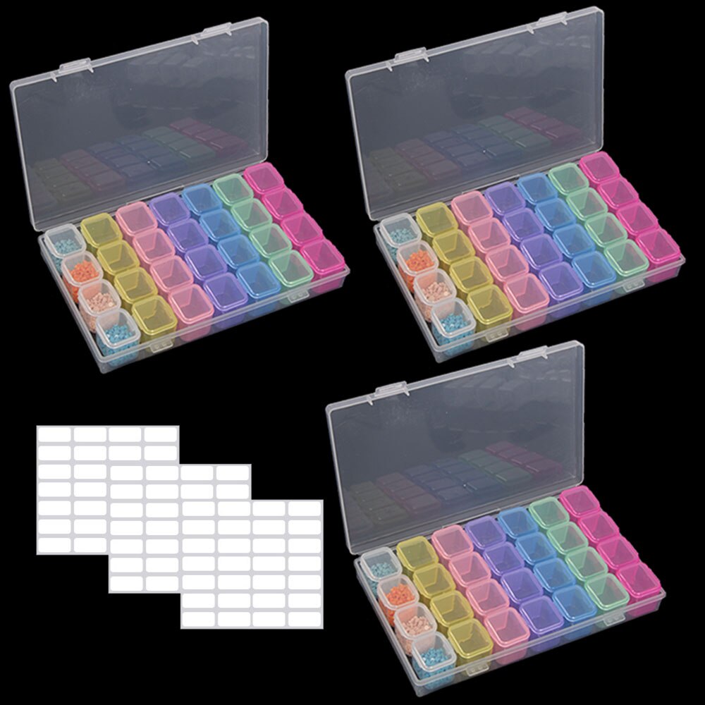 8/28Grid Transparent Plastic Suitcase Diamond Bead Container Storage Box Tool Nail Art Rhinestone Mosaic Organizer Accessories: 28 color 3pcs