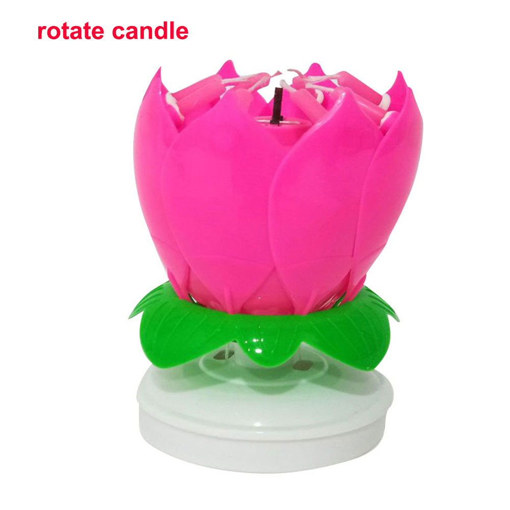 Velas musicales de pastel de cumpleaños flor de loto Festival de Navidad decoración musical decoración para de boda velas giratorias de cumpleaños: pink