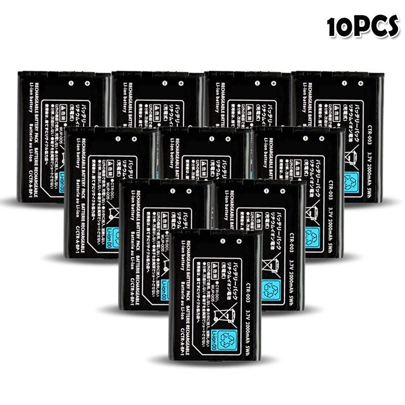 3.7V 2000mAh Rechargeable Lithium Battery Pack for Nintendo 3DS XL LL CTR-003 Wireless Controller Replacement Batteries: 10PCS