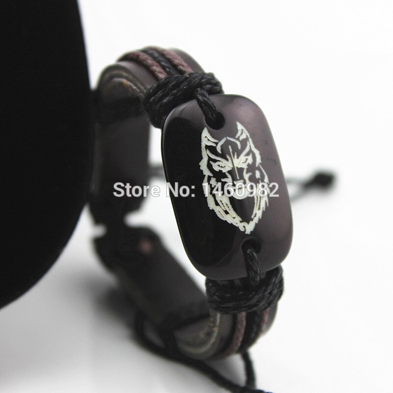 Cool Jongen mannen Hars Gesneden Totem Wolf Armbanden Vriendschap ID Lederen Armband YB22