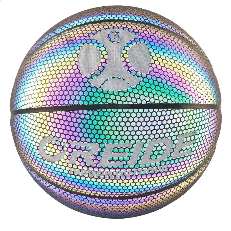 Størrelse 75 lysende basketballbold holografisk reflekterende lysende flashbold pu slidstærk glødende basketball nattsportspil