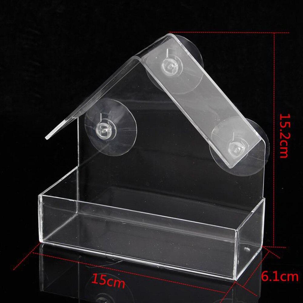 Clear Window Bird Feeder Large Wild Bird Feeder Triangle Shaped Removable Tray With Drain Holes Super Strong Suction Cups