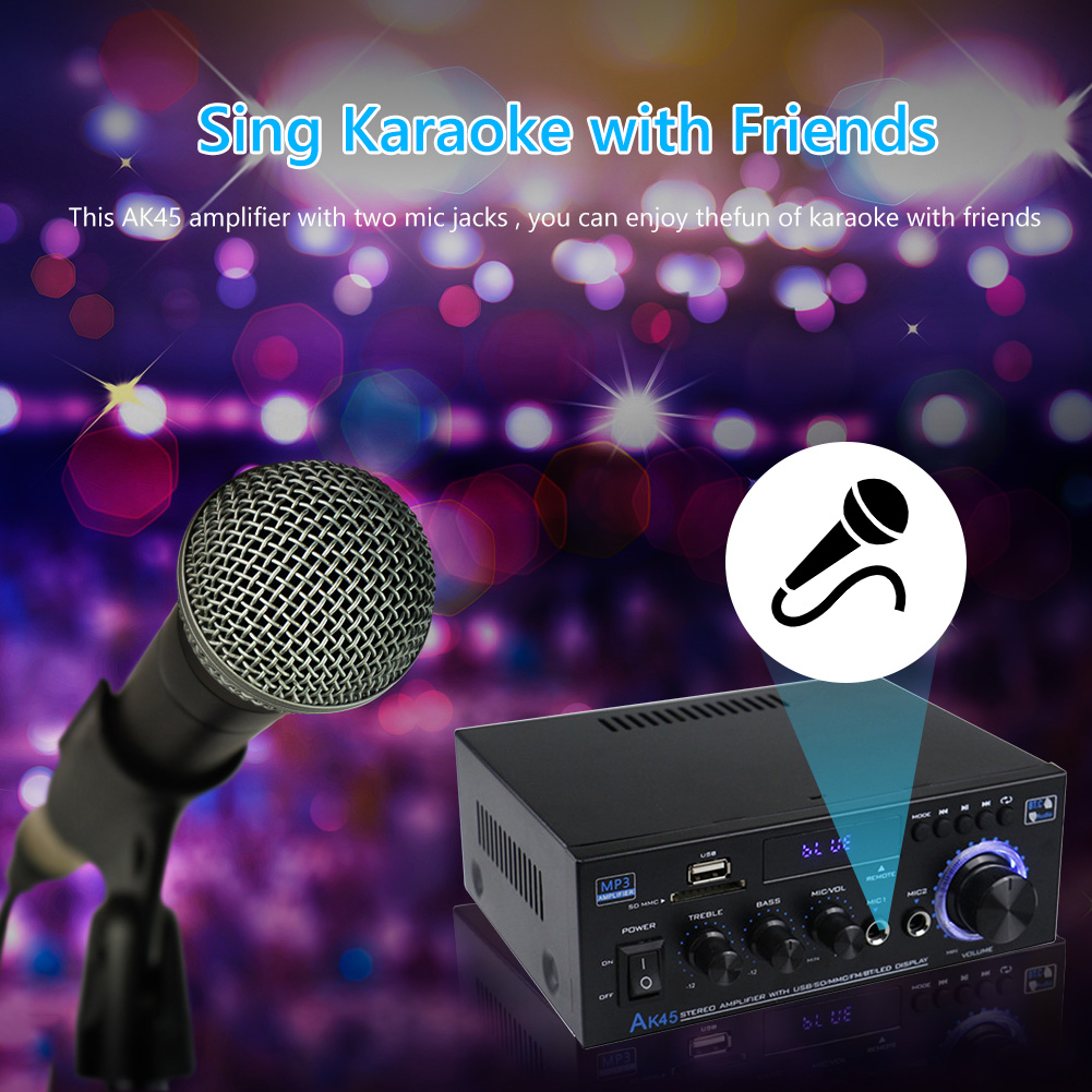 Amplificateur de puissance domestique AK45/AK35, 800W, 2 canaux, Bluetooth 5.0, son stéréo numérique Hifi, prise en charge FM, USB, SD, entrée micro