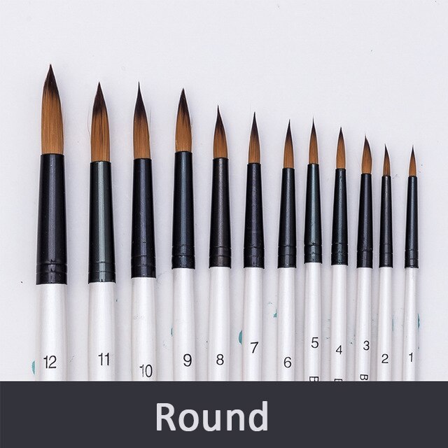 12Pcs Paint Brush Set Filbert Golden Nylon Bristle Brush for Watercolor Acrylic, Gouache, Oil and Facepaint: Round