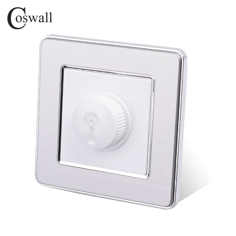 Coswall lampe dimmer scr regulator kun for led lys rustfritt stål panel vegglys bryter 16a 15 ~ 300w lysstyrke justerbar