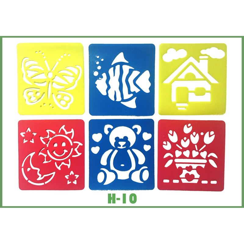 Plantillas y plantillas para aerógrafo, herramienta de dibujo para pintura corporal, mujer, niños, plantillas de dibujo con purpurina para plástico lavable, 14x15cm, 6 unidades: H 10