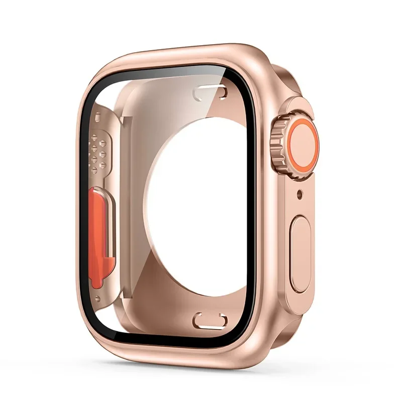 Tempered Glass+Cover For Apple Watch case 46mm 42mm 45mm 44mm 41mm 40mm Screen bumper Protector for iwatch serie 10 9 8 7 6 SE 5: Orange / 2 - 3.9 Inches