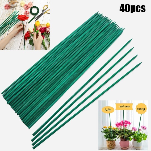 Bastones de bambú para plantas, Estaca de bambú para flores, palos de repuesto profesionales, Clips para plantas, arreglo de flores, suministros de jardín: E-40pcs-40cm