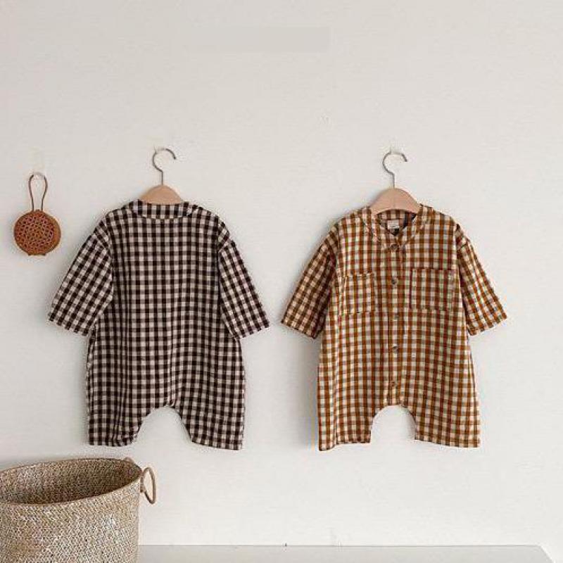 Newborn Baby Girl Boy Clothes Autumn Long Sleeve Plaid Romper Baby Girl Boy Cotton Soft Jumpsuit Overall Outfits