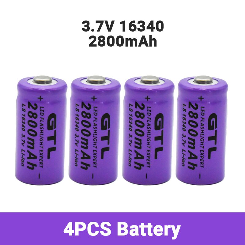 2800mAh Rechargeable 3.7V Li-ion 16340 Batteries CR123A Battery for LED Flashlight Travel Wall Charger 16340 CR123A Battery: Gold
