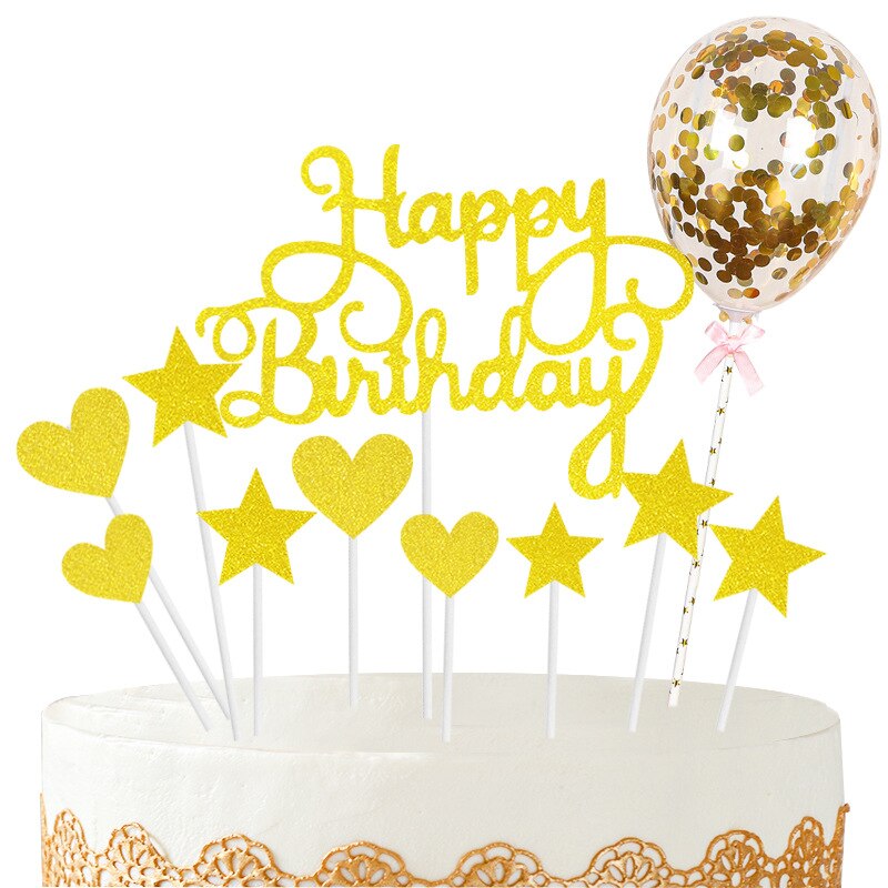 Décoration de gâteau d'anniversaire, ballons confettis, drapeau, décor de fête d'anniversaire pour enfants, garçon ou fille, fête prénatale, mariage