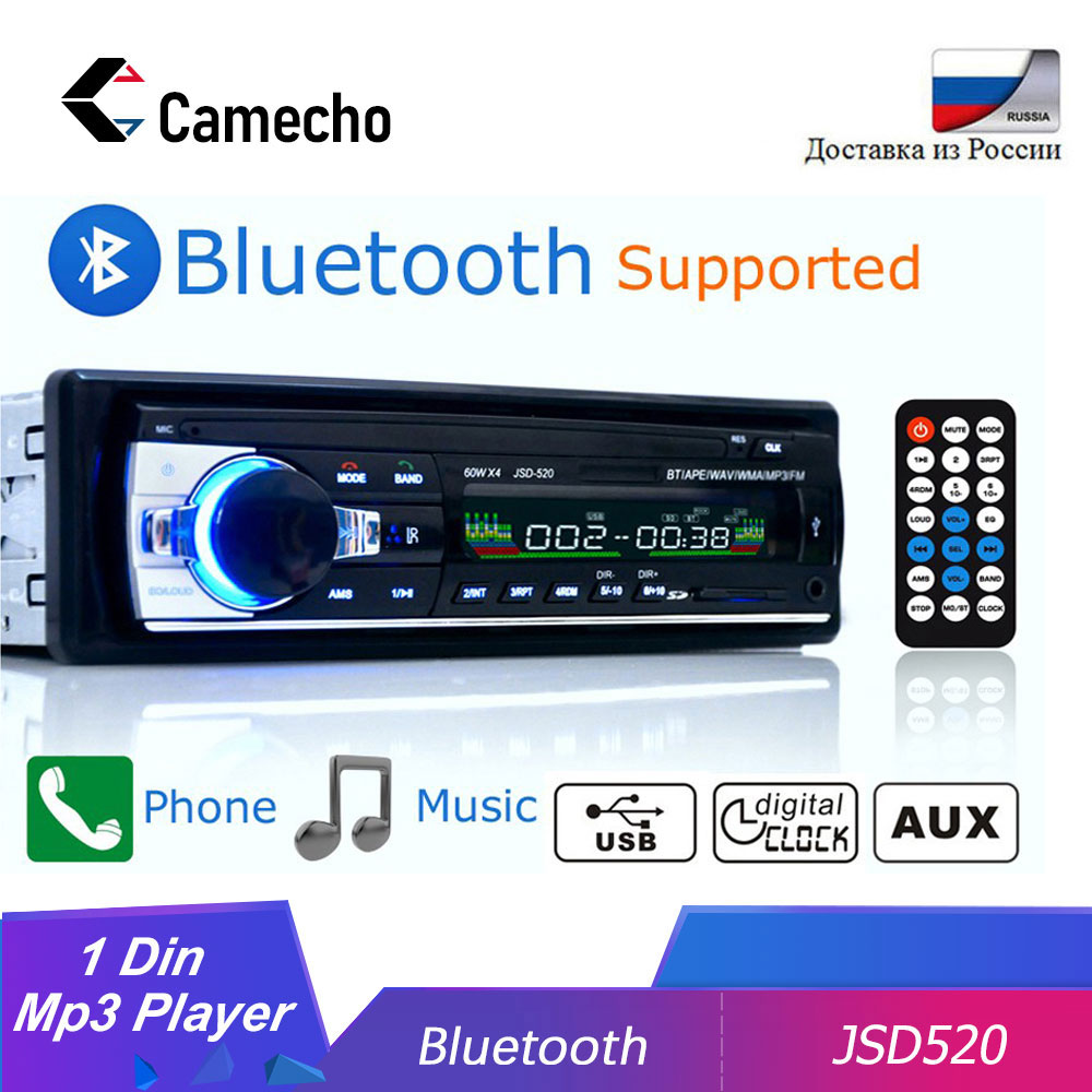 Camecho JSD-520 Auto Stereo 1 Din Auto Radio 12 V Bluetooth V2.0 Fm Aux Ingang Ontvanger Auto Audio Sd Usb MP3 Mmc Wma Jsd 520