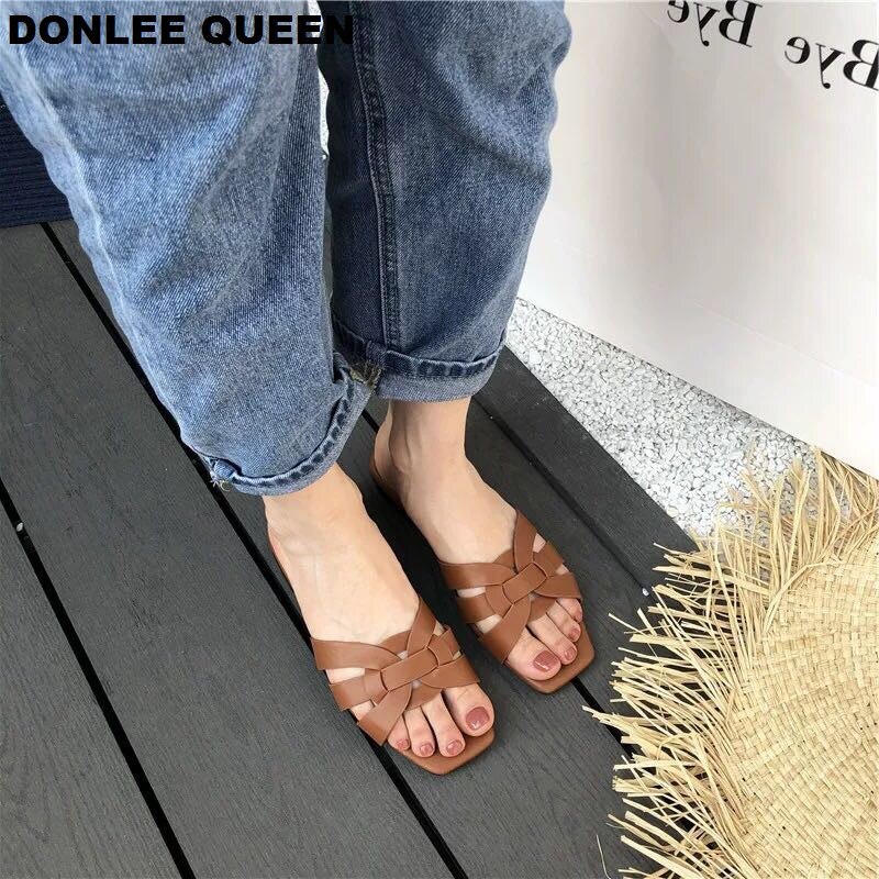 Donlee rainha chinelos de marca feminina verão slides dedo do pé aberto sapatos casuais lazer sandália feminino praia flip flops tamanho grande 41