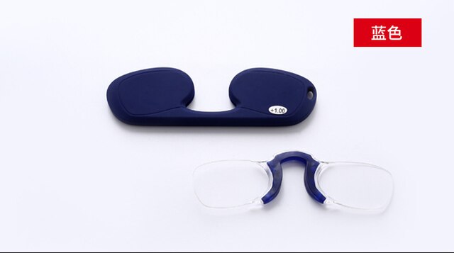 Clip-On Leesbril Mini Draagbare Leesbril Neus Clip Mannen Vrouwen Verziend Glazen Met Case: Blue / 350