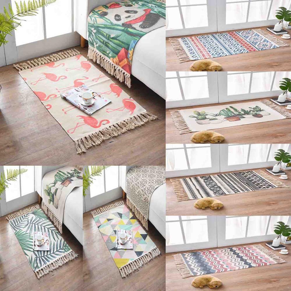 Retro boho håndvævet bomuld linned tæppe tæppe sengebord tæppe geometrisk gulvmåtte stue soveværelse tæppe indretning boligindretning