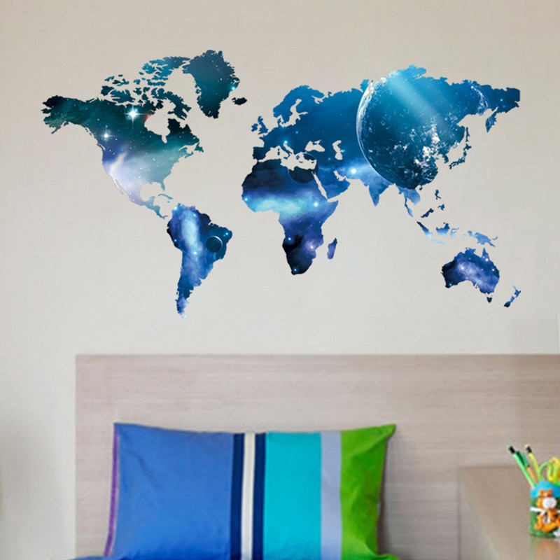 3D Blue Planet World Map Wall Stickers kids room Living room office background Home Decor Art Decals poster sticker Wallpaper