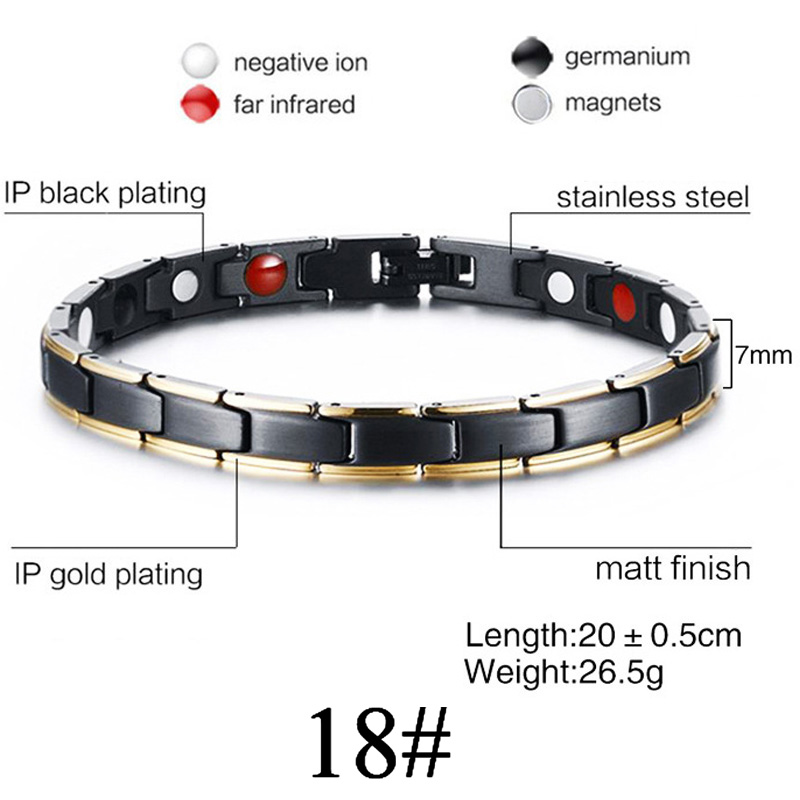 Frauen Männer magnetisch die Gesundheit Armband Schwarz Titan Stahl Energie Therapie 4 in1 Magnete Negativ Ionen Germanium Armreifen: 18