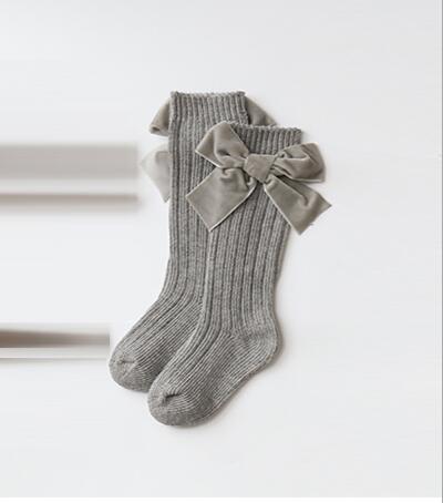 0-3 ans automne et hiver grand nœud en laine bébé chaussettes couleur unie pure mi-haute enfant filles tube chaussettes: light grey / 1-3 year