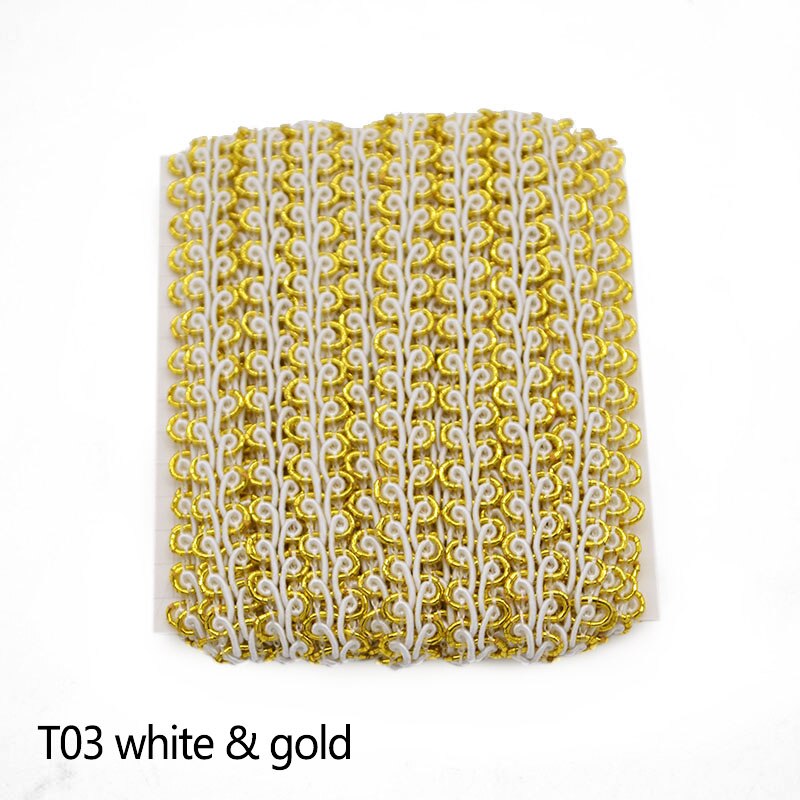 5 m/partij Goud Zilver Lace Trim Katoen Stof Duizendpoot Gevlochten Kant Lint DIY Kledingstuk Naaien Accessoires Bruiloft Thuis Ambachten: T03 White x gold