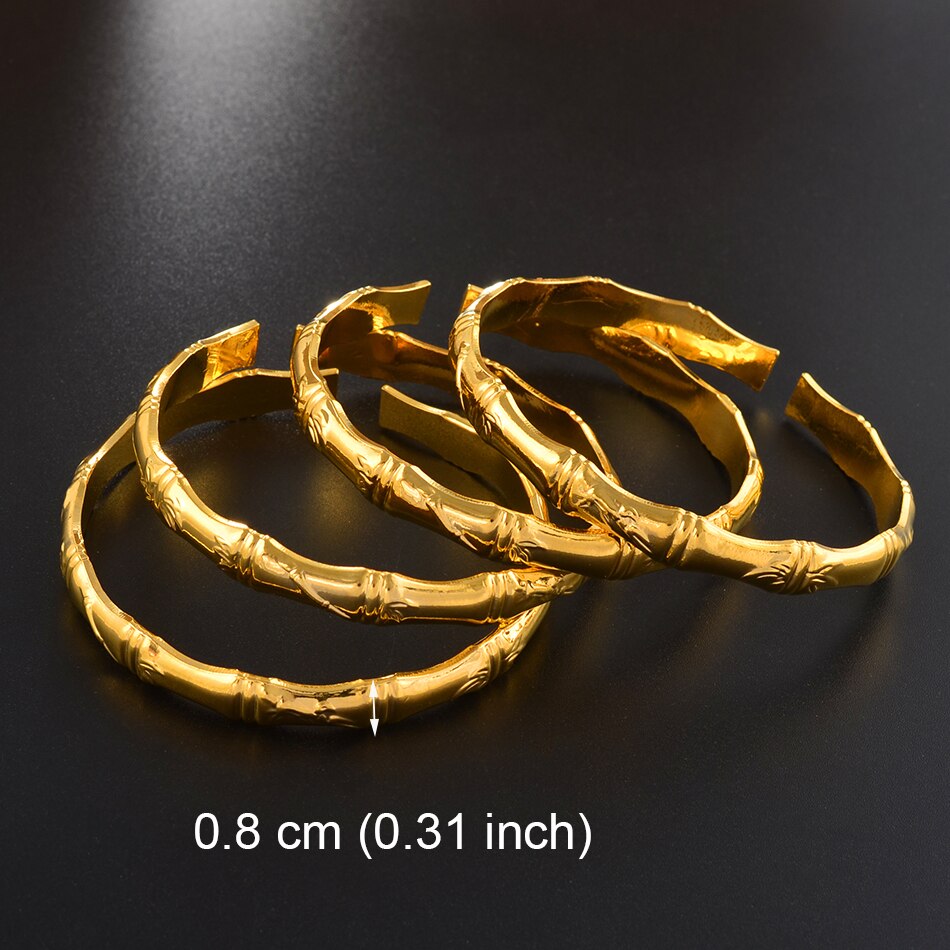 Anniyo 4 Stuk/partij Bamboe Bangle Vrouwen Arabische Dubai Armband Goud Kleur Sieraden Afrikaanse Micronesië Accessoires #000936