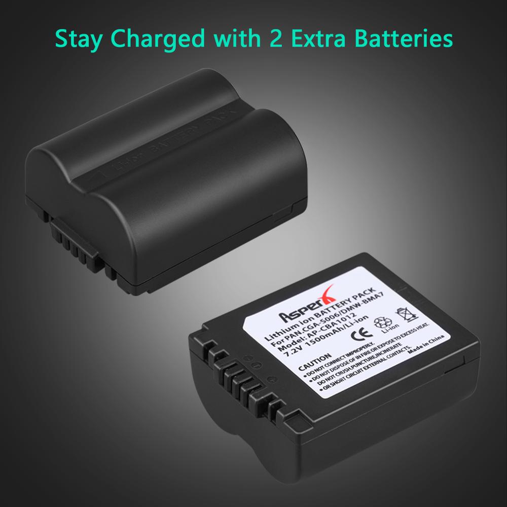 2 pilas de CGA-S006 y cargador de batería para Panasonic Lumix DMW-BMA7, DMC-FZ7, DMC-FZ8, DMC-FZ18, DMC-FZ28, DMC-FZ38, DMC-FZ50