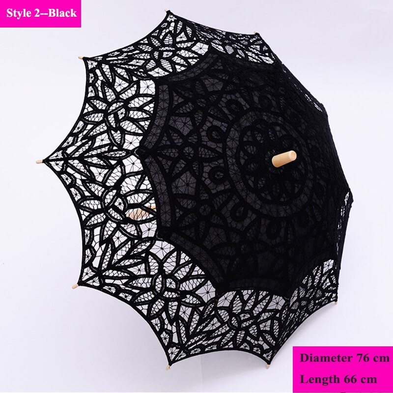 Handgemachte Stickerei Spitze Sonnenschirm Regenschirm Frauen Hochzeit Braut Foto Weiß Baumwolle Holz Griff Dekoration Regenschirm: Stil 2--Schwarz