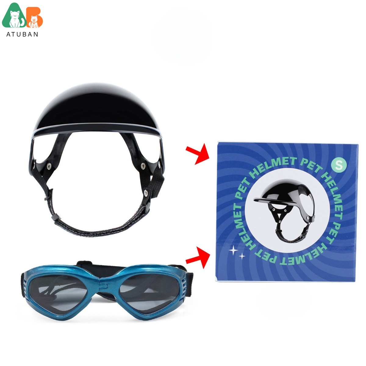 ATUBAN Cool Pet Motorcycle Helmet - Lightweight Goggles & Ear Holes , Stylish Protection for Small Dogs Riding & Driving: M / Blue